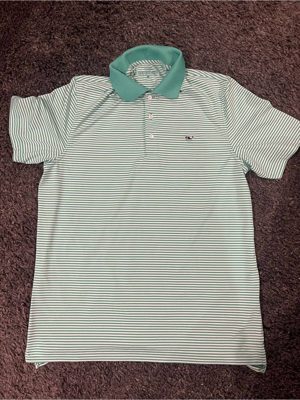 Vineyard Vines Green and White Striped Polo Medium